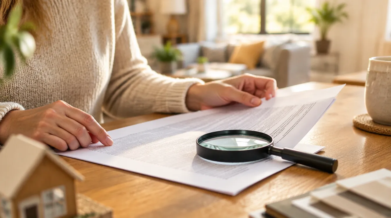 Homeowner reviewing a home renovation contract with a magnifying glass